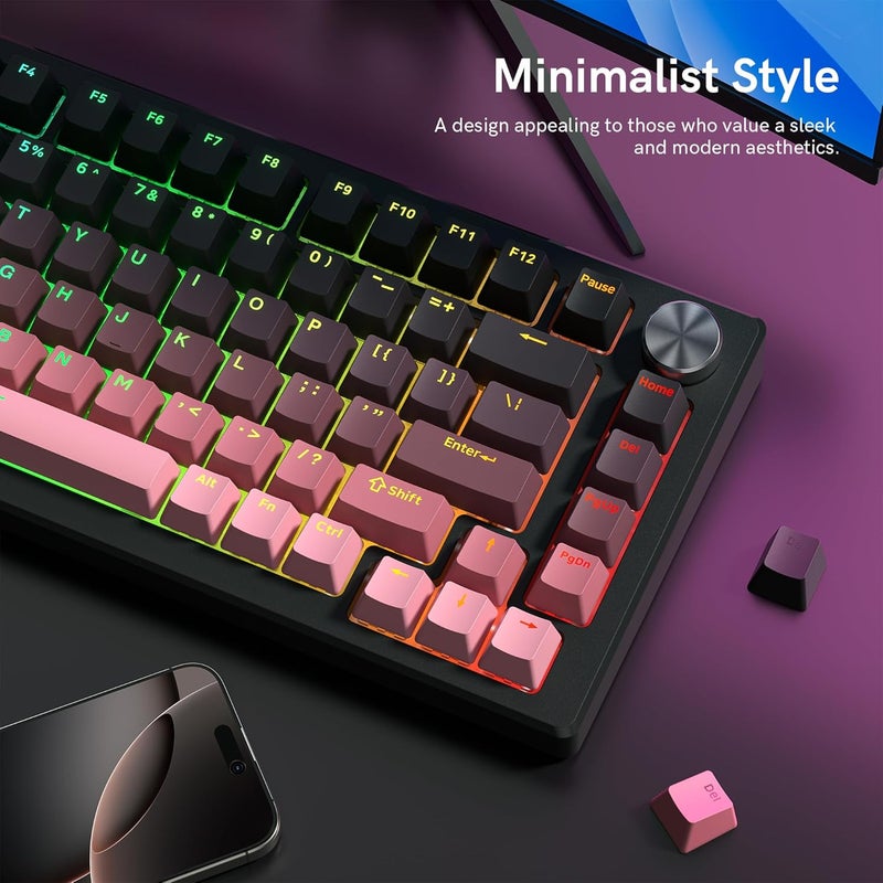 Rainy75 PBT Key caps, Double Shot Shine Through Custom Keycaps, Gradient Keycaps Cherry Profile, Minimalist Style Keyboard Keycap for Mechanical Keyboard (Pink) - Image 5
